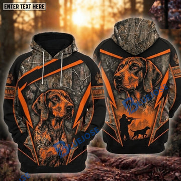 BlueJose Coonhound Hunting Bloodhound Dog Hunter And Dog Blaze Orange Tree Camo Hoodie Personalized Your Name 3D Hoodie
