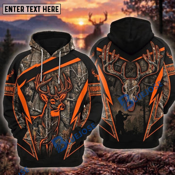 BlueJose Deer Hunting Blaze Orange Camo Buck Deer Skull Hunter Rifle Silhouette Personalized Hoodie Your Name 3D Hoodie