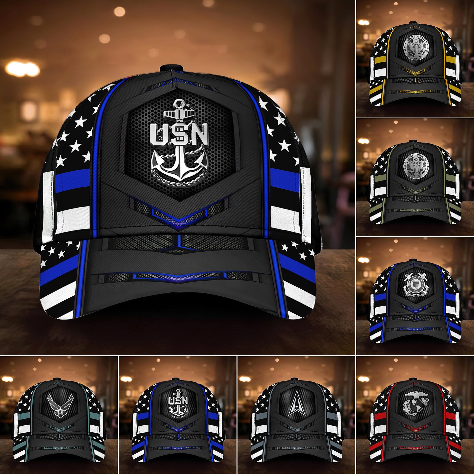 BlueJose Premium Multiple US Military Services Veteran 3D Cap PVC101101