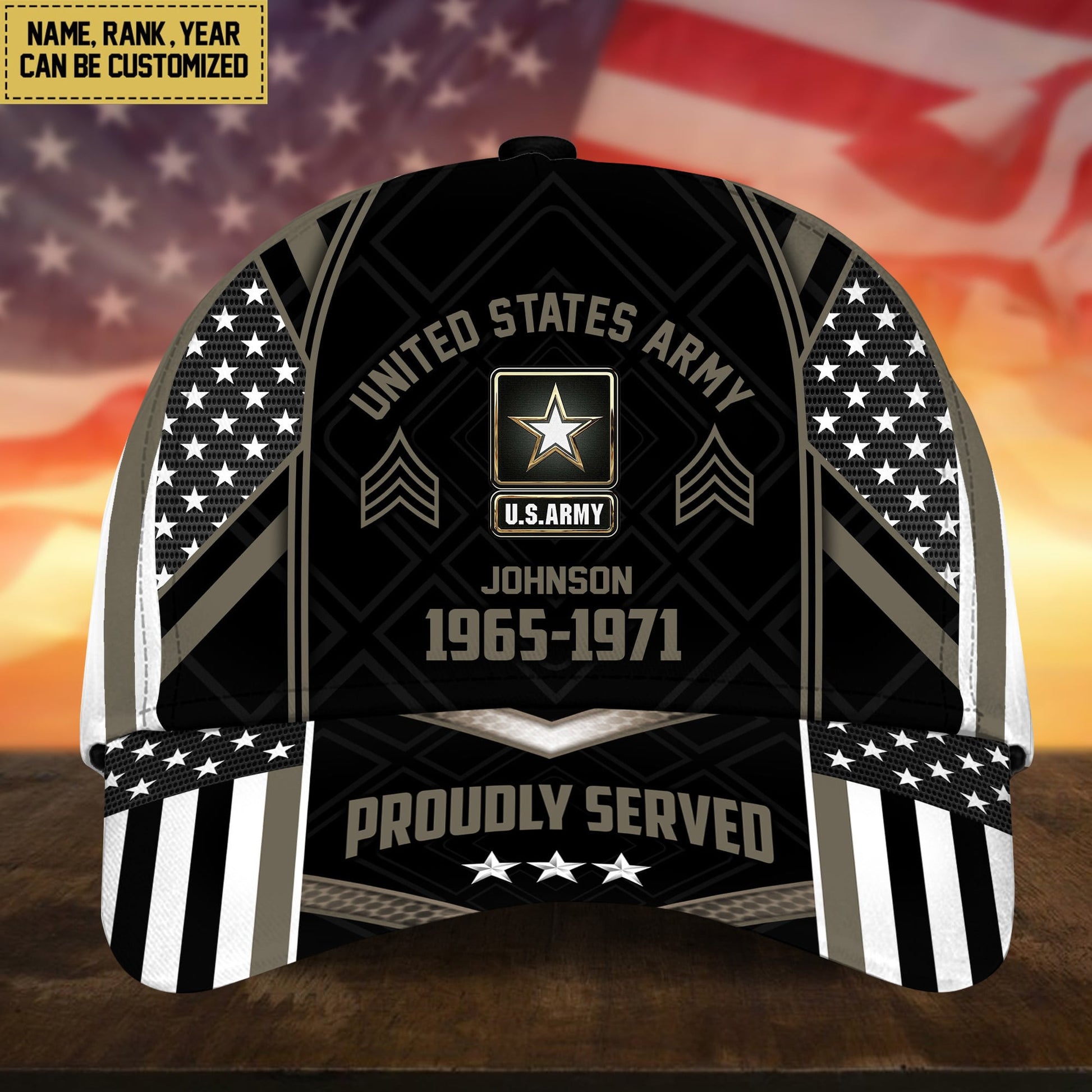 BlueJose Premium Custom Name Rank And Year US Veteran Cap APVC160802