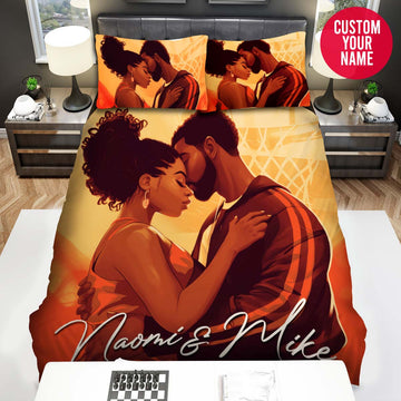 BlueJose Personalized Basketball Black Couple Custom Name Duvet Cover Bedding Set