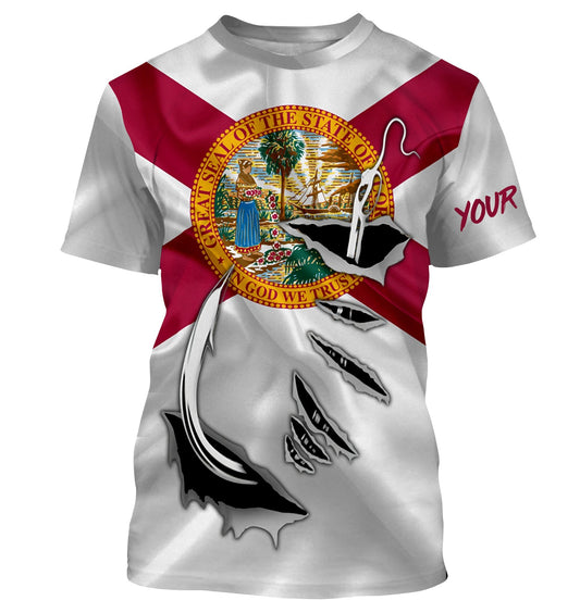 Bluejose Fl Fishing Fish Hook Florida Flag   Custom Long Sleeves Shirts  Personalized Patriotic  Gifts