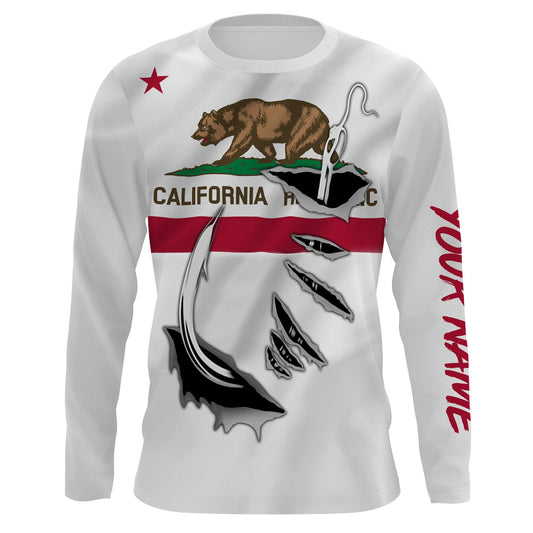 Bluejose Ca Fishing 3D Fish Hook California Flag   Quick-Dry Custom Long Sleeves Shirts  Personalized  Gift For Fishing Lovers