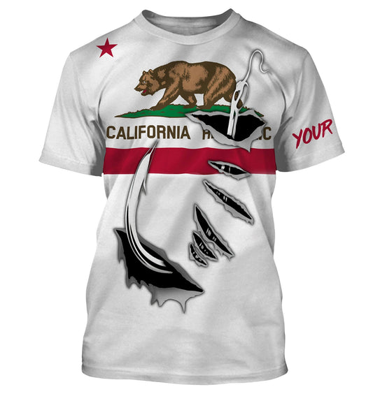 Bluejose Ca Fishing 3D Fish Hook California Flag   Quick-Dry Custom Long Sleeves Shirts  Personalized  Gift For Fishing Lovers
