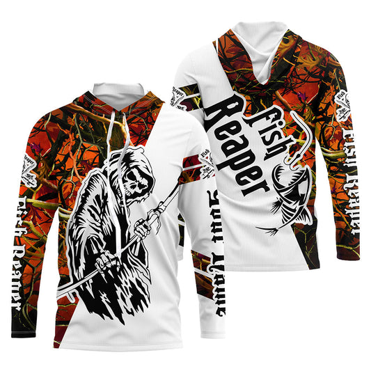 BlueJose Halloween Fish Reaper Custom Skull Fishing Long Sleeve Shirts