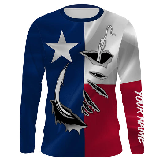 Bluejose Custom Texas Flag Texas Fishing 3D Fish Hook   Long Sleeve  Personalized  Gift