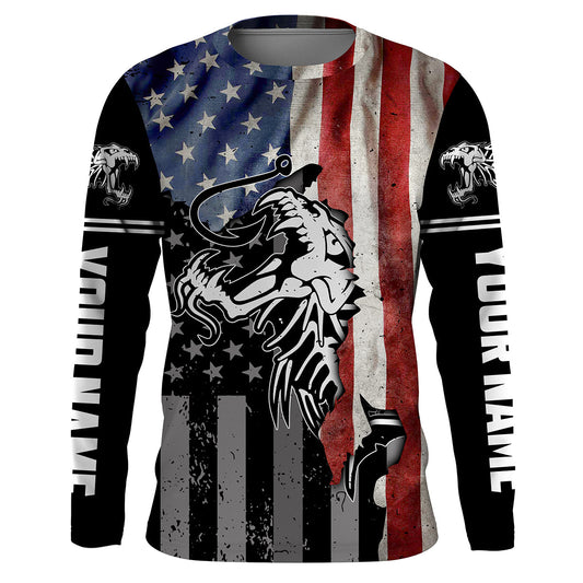 BlueJose Halloween Fish Reaper Skull Fishing American Flag 4Th July Custom Name Fishing Shirts