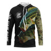 Bluejose Personalized Bass Fishing Jerseys, Custom Bass Fishing Green Scales Long Sleeve, Long Sleeve Hooded