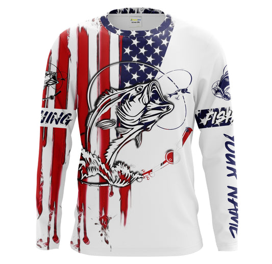 Bluejose Fishing Shirt American Flag Largemouth Bass  For Adult And Kid, Personalized Patriotic Fishing Gifts