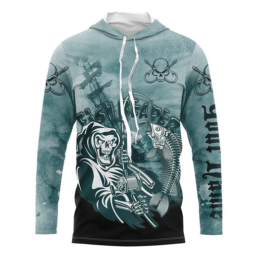 BlueJose Halloween Fish Reaper Fishing Custom Name Long Sleeve Shirts