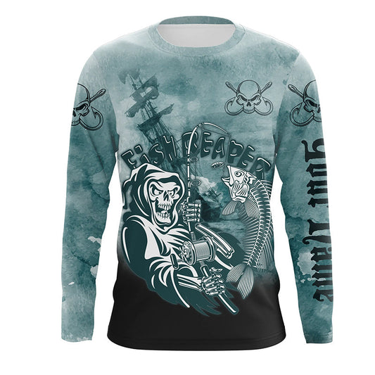 BlueJose Halloween Fish Reaper Fishing Custom Name Long Sleeve Shirts