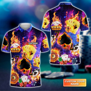 BlueJose Funny Poker Casino Seamless Pattern Personalized Name 3D Polo Shirt