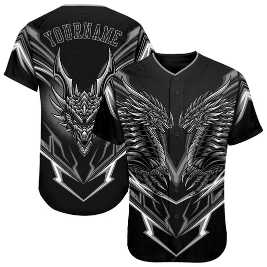 BlueJose Custom Black Black-Gray 3D Monster Baseball Jersey