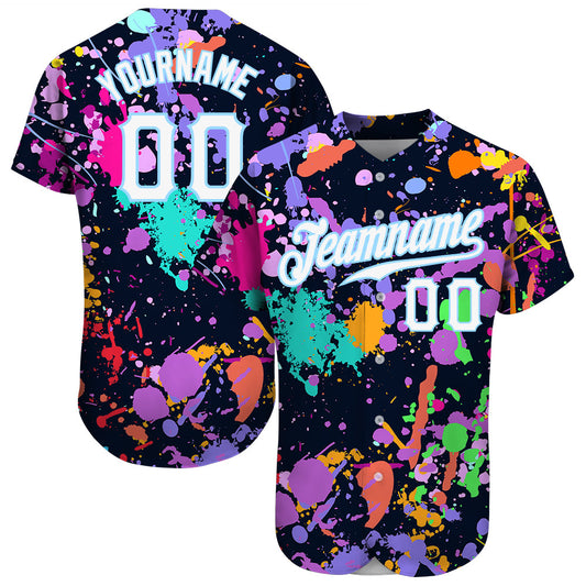BlueJose Custom Splashes Graffiti Pattern White-Light Blue 3D Authentic Baseball Jersey